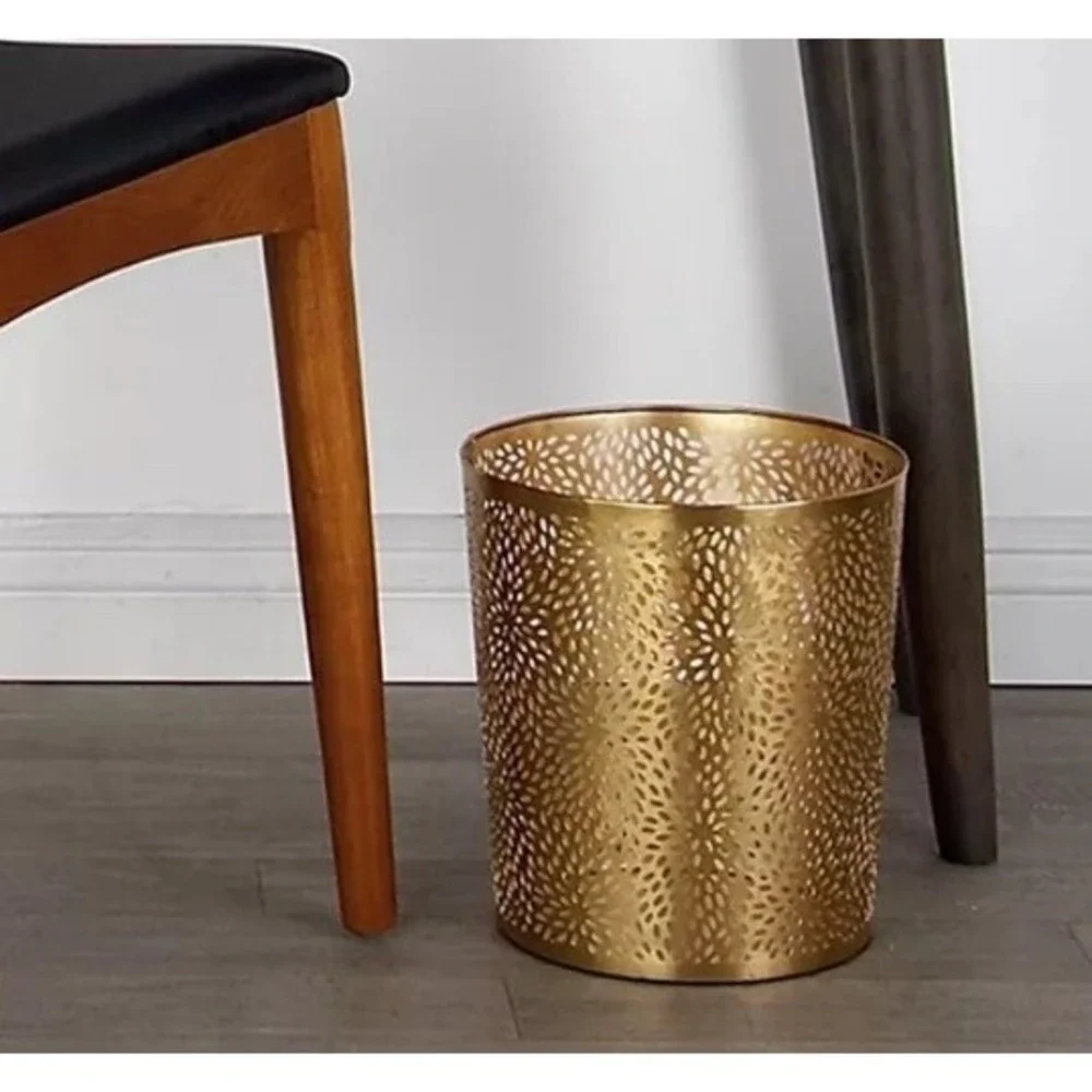 CosmoLiving by Cosmopolitan Metal Small Waste Bin with Laser Carved Floral De...